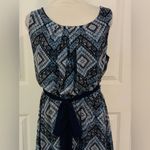 AB Studio  Blue Print Sleeveless Belted Defined Waist Knee Length Dress M Photo 2