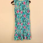 Stella Parker Collection Tropical Floral V Neck Tassel Sleeveless Ruffle Dress L Blue Size L Photo 7