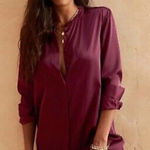 Banana Republic ‎ Satin Shirt Dress Long Sleeve Midi Burgundy XS Photo 0