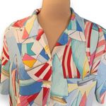 Vintage Top Blue Yellow Nautical Sailboat Print Crinkle Fabric Short Sleeve 16 Photo 4