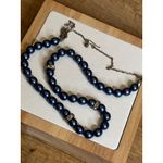 Vintage Blue Faux Pearl Necklace With Rhinestone Accents & Adjustable Hook Clasp Silver Size M Photo 5