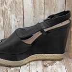 via spiga Black Leather Peep Toe Wedge Sandals 7 Photo 7