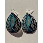Vintage Women’s Leaf Shell Detail Earrings Dangle Drop Blue Silver Boho Western Photo 3