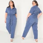 Old Navy Shortsleeve Crop Tie-Belt Utility Non-Stretch Jean Jumpsuit Seaborne 3X Photo 1