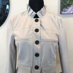 Cache Denim Cotton Front Button Jacket Stretch Ruffle Neck ZIP SLEEVE NWT $128 Photo 9