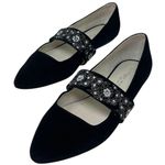 Bettye Muller Black Velvet Pointed Toe Flats Sequins Floral Embroidery Womens 7M Photo 3