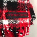 Victoria's Secret Victoria’s Secret Black & Scarlet Red Cozy Plush Plaid Fringe Large Scarf Photo 4