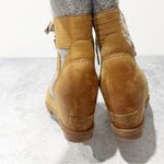 Sorel Lexie Camel Tan Leather Gray Fleece Wedge Lace Up Burnished Ankle Boots 6 Photo 6