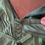 Women’s Green Chiffon Full Length Long Sleeve Dress Corset Back Leg Slit Size 12 Photo 11