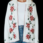 VINTAGE Victoria Jones White Embroidery Christmas Cardigan size L Size L Photo 0