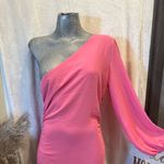 Women One Shoulder Ruched Bodycon Mini Dress Puff Long Sleeve Size S Pink Photo 4
