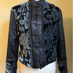 Black Velvet Rose Floral silk Jacket coat S boho whimsigoth fairy Y2K vintage Photo 0