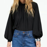 Madewell Turtleneck Long-Sleeve Top Chiffon Black Size Medium Photo 0