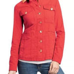 CAbi  Taylor Utility Ruffle Back Red style Button Down Jacket, size‎ M Photo 0