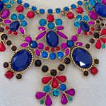 Statement Bib Necklace Gold Chain And Jewel Tone Colors Blue Photo 3