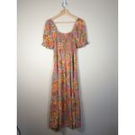 Womens Smocked Floral Maxi Dress Square Neck Puff Sleeve Boho Retro Flowy Blue Size M Photo 4