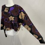 BP New  Floral Print Sherpa Fleece Cropped Sweatshirt Black Brown Purple Photo 9