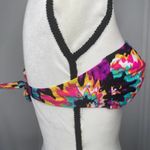 Hobie  Padded Halter Beaded Watercolor Tie Back Bikini Swim Top XL Black Pink Photo 4