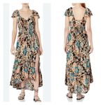 Angie  Womens Floral Smocked Lace Up Back Maxi Dress Small boho bohemian‎ Photo 1