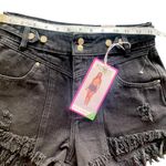 Simple Society  Black Distressed Button Tab‎ Cotton Super High Rise Shorts 5/27 Photo 6