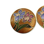 Vintage Cloisonné Clip On Earrings Orchid Floral Round Gold Tone 1” Taiwan Photo 4