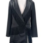 Nasty Gal  premium stain fringe blazer dress black sz 4 Photo 3