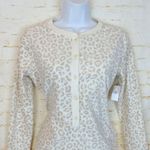 Old Navy Fleece Henley Romper Pajama Women S Ivory Snow Leopard Cozy Long Sleeve Photo 9