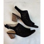 Franco Sarto Franco Sarlo Mandi Blk Suede Block Heel Shoes Peep Toe Buckle Sz 6.5 Sling Back Photo 3