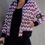 VICI Bomber Jacket Womens S Multicolor Chevron Textured Knit Boho Retro Indie Photo 1