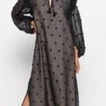 Manoush Black Tulle Polka Dot Long Sleeve Split Tie Neck Shift Maxi Dress sz 38 Photo 0