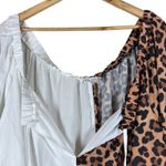 Venus Off Shoulder Blouse Womens 20 Brown White Leopard Print Long Sleeve Chic Photo 3