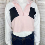 Hollister  Color Block 1/4 Zip Cropped Sweatshirt Pink Black White XS Photo 0