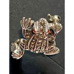 Vintage Two Silver Marcasite Frog Pins with Red Glass Eyes Photo 11