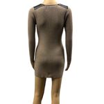 A Byer Ribbed Knit Faux Leather Accent Long Sleeve Tunic Ultra Mini Dress Medium Photo 1