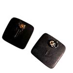 Bold Vintage Sponge Coral & Onyx Inlay Earrings – Geometric 80s Style Black Photo 1