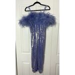 Akira  Lavender Sequin Feather Off Shoulder Bardot Midi Dress Size XL Photo 6