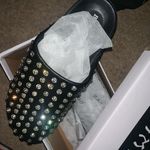 Bamboo Studded diamond faux leather clog slip on black shoes designer classic summer Photo 1