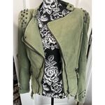 Fashion SX Womens Rivet Canvas Jacket Zipper Moto Biker Denim Coat Green S 80s Photo 2