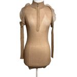 Self Portrait Self-Portrait Alina Knit Minidress ruffle zip neck tan Sz M Photo 5