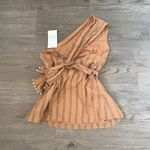 ZARA  One Shoulder Brown Striped Beaded Tie Waist Sleeveless‎ Blouse Size S NWT Photo 6