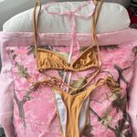 Missguided bralette tie bikini set tan color high rise cheeky Photo 5