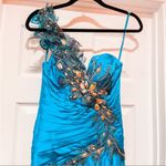 Tony Bowls  One Shoulder Peacock Inspired Dress Blue Green 8 Photo 7