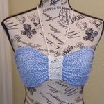 Victoria's Secret Victoria’s Secret Blue & White Floral Leaf Crochet Convertible Bikini Top Size Large Photo 0