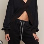 POL Reversible Vintage Black Wash Oversize V-Cut Out Rib Band Sweatshirt, Sz L Photo 0