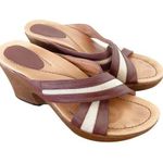 Dansko Neeci Brown Leather Linen Heels Slide Sandals Sz 39 Photo 0