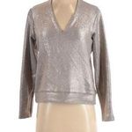 Bailey 44 A-List top silver foil lame open neck cutout turtleneck top Photo 4