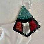 Vintage Inlaid Geometric Earrings – Aztec Art Deco Style Studs Blue Photo 2