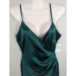 Windsor  Hunter Green Satin Bodycon Faux Wrap Mini Dress Medium NWT Party Holiday Photo 2