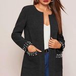 SheIn Grey Open Placket Coat With Pearl Beaded Detail Photo 5