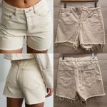 ZARA {2} Cream Tan Frayed Distressed Denim Shorts Photo 1